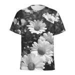 Monochrome Daisy Flower Print Men's Sports T-Shirt