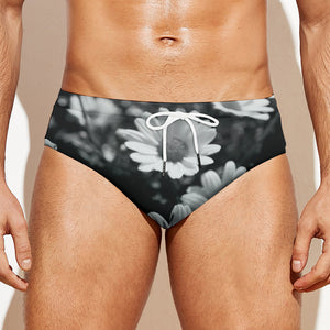 Monochrome Daisy Flower Print Men's Swim Briefs