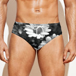 Monochrome Daisy Flower Print Men's Swim Briefs