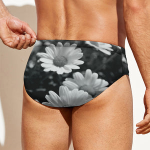 Monochrome Daisy Flower Print Men's Swim Briefs