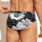 Monochrome Daisy Flower Print Men's Swim Briefs
