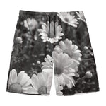 Monochrome Daisy Flower Print Men's Swim Trunks