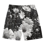 Monochrome Daisy Flower Print Men's Swim Trunks