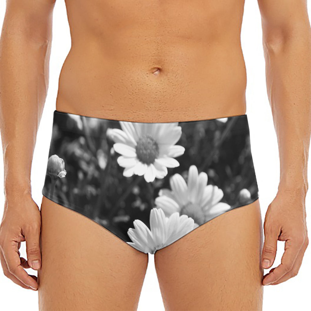 Monochrome Daisy Flower Print Men's Triangle Swim Briefs