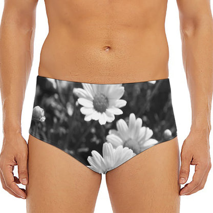Monochrome Daisy Flower Print Men's Triangle Swim Briefs