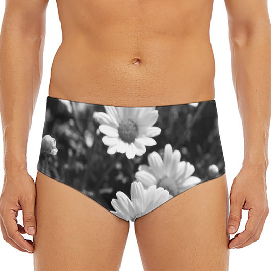 Monochrome Daisy Flower Print Men's Triangle Swim Briefs