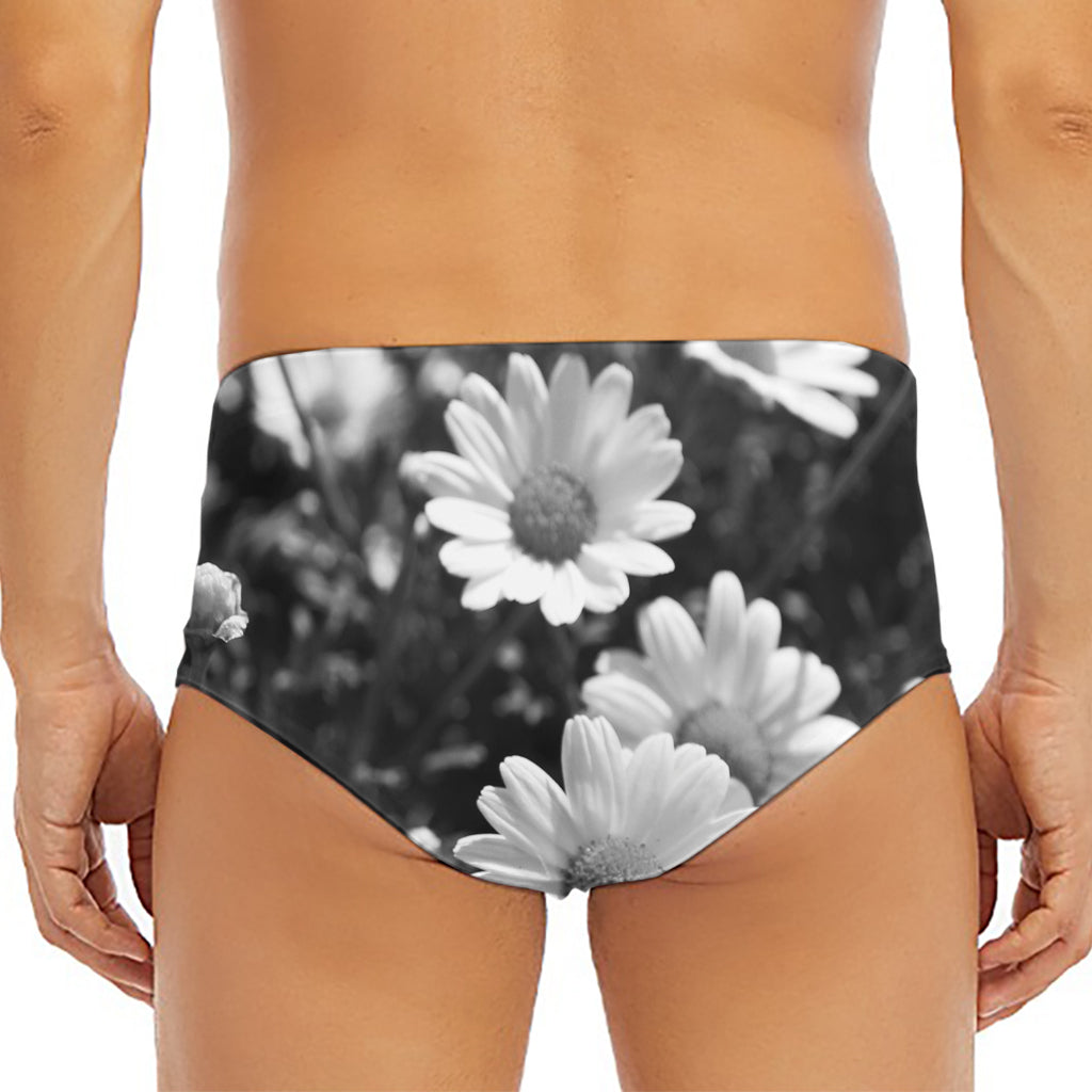 Monochrome Daisy Flower Print Men's Triangle Swim Briefs