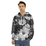 Monochrome Daisy Flower Print Men's Velvet Pullover Hoodie