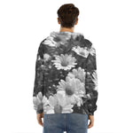 Monochrome Daisy Flower Print Men's Velvet Pullover Hoodie