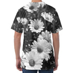 Monochrome Daisy Flower Print Men's Velvet T-Shirt