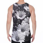 Monochrome Daisy Flower Print Men's Velvet Tank Top