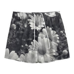 Monochrome Daisy Flower Print Mesh Shorts