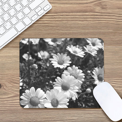 Monochrome Daisy Flower Print Mouse Pad
