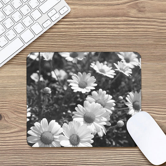 Monochrome Daisy Flower Print Mouse Pad
