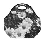Monochrome Daisy Flower Print Neoprene Lunch Bag