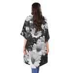 Monochrome Daisy Flower Print Open Front Beach Cover Up