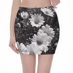 Monochrome Daisy Flower Print Pencil Mini Skirt