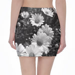 Monochrome Daisy Flower Print Pencil Mini Skirt