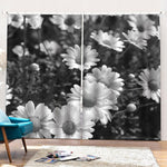 Monochrome Daisy Flower Print Pencil Pleat Curtains