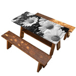 Monochrome Daisy Flower Print Picnic Table Cover