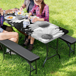 Monochrome Daisy Flower Print Picnic Table Cover