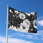 Monochrome Daisy Flower Print Polyester Flag