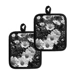 Monochrome Daisy Flower Print Pot Holders