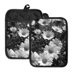 Monochrome Daisy Flower Print Pot Holders With Pocket