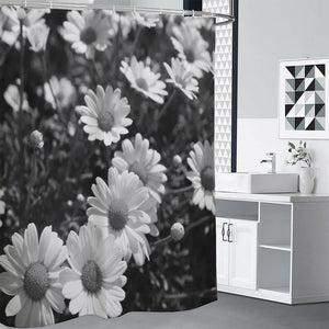 Monochrome Daisy Flower Print Premium Shower Curtain