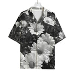 Monochrome Daisy Flower Print Rayon Hawaiian Shirt