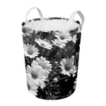 Monochrome Daisy Flower Print Round Laundry Basket