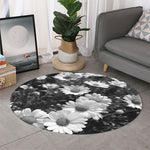 Monochrome Daisy Flower Print Round Rug