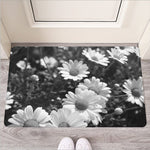Monochrome Daisy Flower Print Rubber Doormat