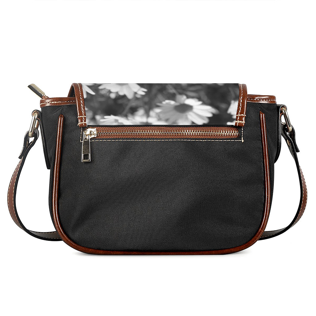 Monochrome Daisy Flower Print Saddle Bag