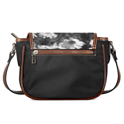 Monochrome Daisy Flower Print Saddle Bag
