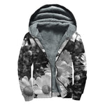 Monochrome Daisy Flower Print Sherpa Lined Zip Up Hoodie