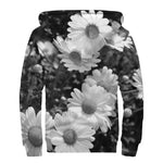 Monochrome Daisy Flower Print Sherpa Lined Zip Up Hoodie