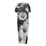 Monochrome Daisy Flower Print Short Sleeve Long Nightdress