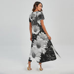 Monochrome Daisy Flower Print Short Sleeve Maxi Dress