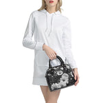 Monochrome Daisy Flower Print Shoulder Handbag