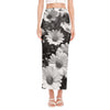 Monochrome Daisy Flower Print Side Slit Maxi Skirt