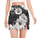 Monochrome Daisy Flower Print Side Slit Mini Skirt