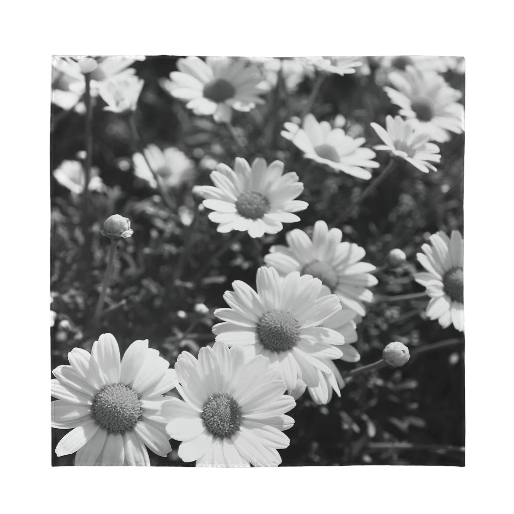 Monochrome Daisy Flower Print Silk Bandana