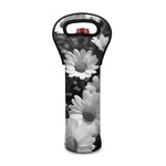 Monochrome Daisy Flower Print Single Neoprene Wine Tote