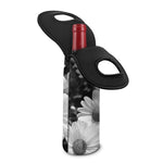 Monochrome Daisy Flower Print Single Neoprene Wine Tote