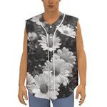 Monochrome Daisy Flower Print Sleeveless Baseball Jersey