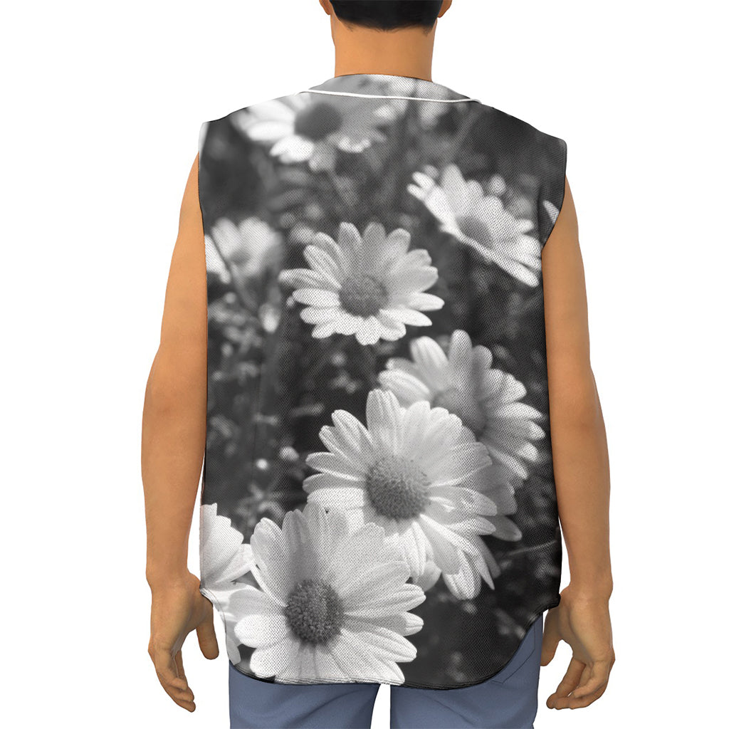Monochrome Daisy Flower Print Sleeveless Baseball Jersey