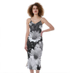Monochrome Daisy Flower Print Slim Fit Midi Cami Dress