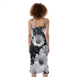 Monochrome Daisy Flower Print Slim Fit Midi Cami Dress