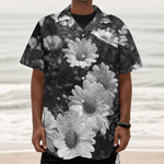 Monochrome Daisy Flower Print Textured Short Sleeve Shirt